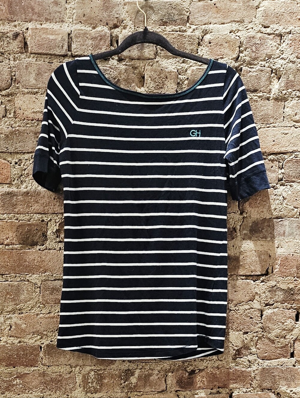 Gilly Hicks striped short-sleeve boatneck top with open back